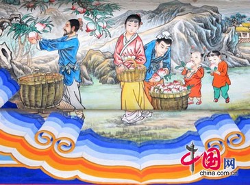 Картины на тему сельского хозяйства и ткачества в парке «Ихэюань»