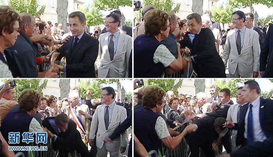 30 июня, согласно кадрам французского телевидения, во время рукопожатия Саркози с гражданами случилось внезапное нападение.