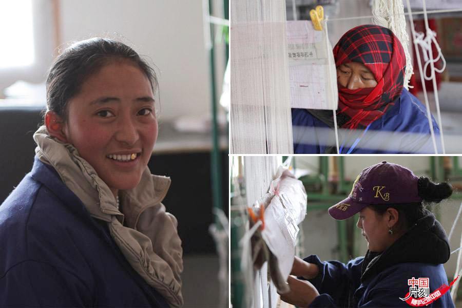 Женщины-рабочие в цехе производства тибетских ковров