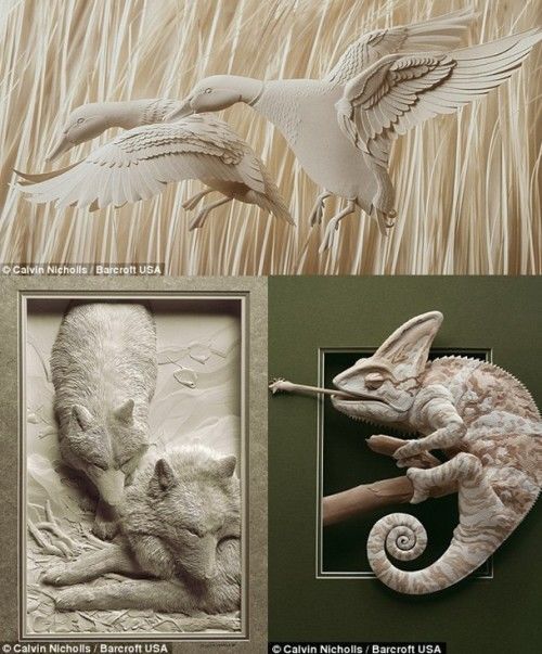 По информации из СМИ Великобритании, скульптур из Канады Кельвин Никс своим высоким мастерством резьбы дает чудесную жизнь простой бумаге формата A4. Он творит разнообразные произведения из бумаги, как лев, панда, зебра и др..