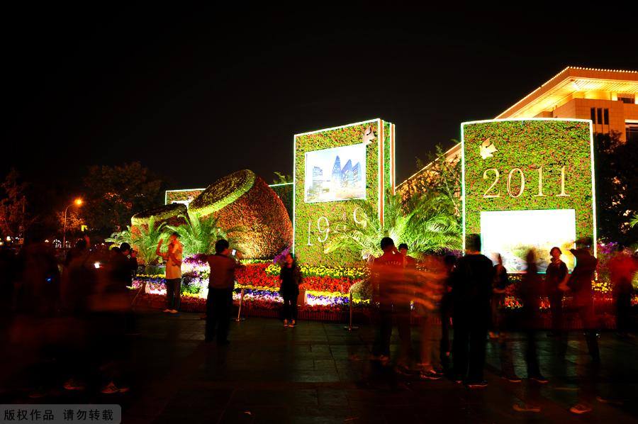 Ночные пейзажи площади Тяньаньмэнь во время празднования Дня образования КНР