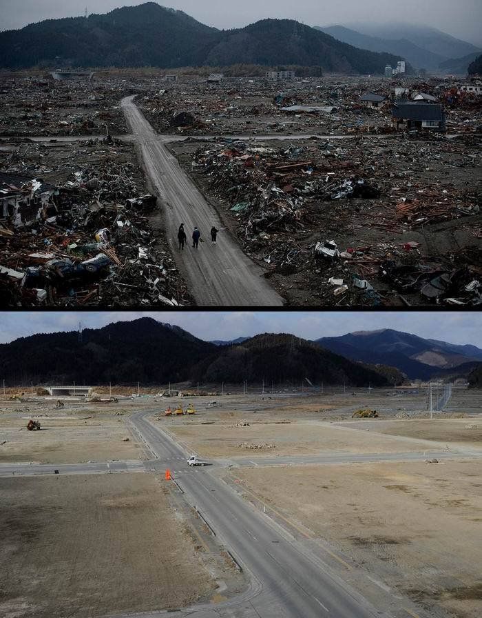 Снимки перед землетрясением в Японии и спустя год
