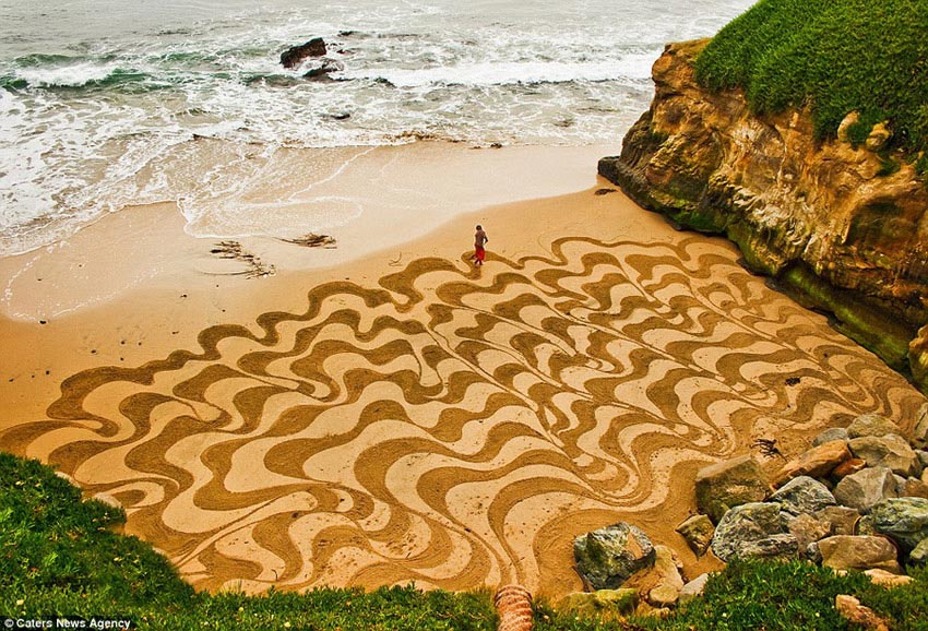 Американский художник Андрес Амадор (Andres Amador) создает самые недолговечные на Земле. Его холст – песочные пляжи Сан-Франциско во время отлива. А время от отлива до прилива – и есть срок существования его рисунков. После чего картины начисто смывает водой.