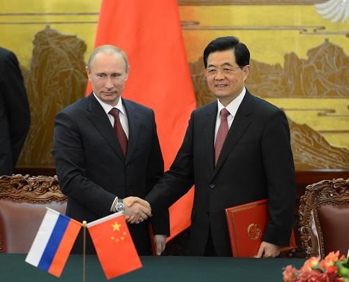 Председатель КНР Ху Цзиньтао провел переговоры с президентом РФ В. Путиным 