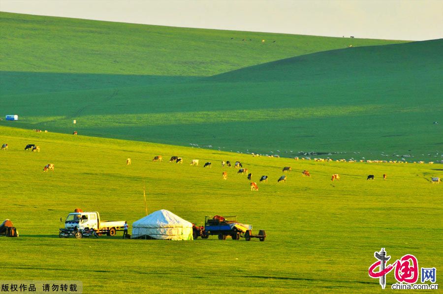 Живописные пейзажи степи Хулуньбуир во Внутренней Монголии