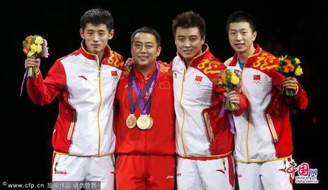 /Олимпиада-2012/ Мужская сборная Китая по настольному теннису завоевала золотые медали командного первенства на Олимпиаде в Лондоне