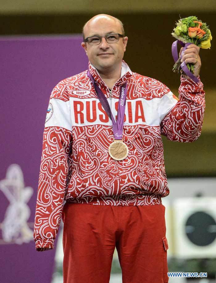 Российский спортсмен Валерий Пономаренко на лондонской Паралимпиаде завоевал бронзовую медаль в стрельбе из спортивного пистолета с дистанции 25 м в смешанной категории P3-SH1 с результатом 764,9 очка.
