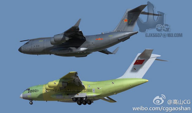 Компьютерные графики военно-транспортного самолета «Юнь-20»