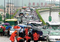 Город Гуанчжоу после сильного дождя