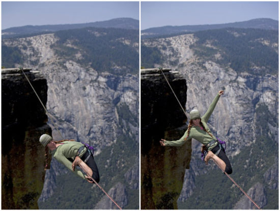 на днях один американский фотограф сделал серию захватывающих снимков, на которых несколько профессиональных девушек-канатоходцев выполнили трюки на высоте 1000 м в Йосемитском национальном парке 