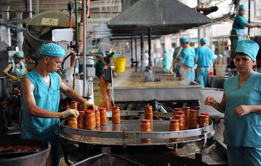 Фото: процесс производства консервов из овощей в России