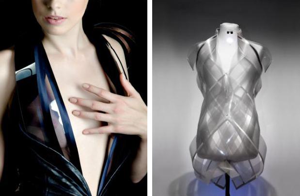 При учащении сердцебиения человека, внутренняя электронная фольга делает платье прозрачным.