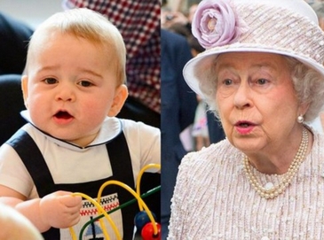 Похожие выражения лиц принца Джорджа и Елизаветы II