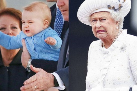 Похожие выражения лиц принца Джорджа и Елизаветы II