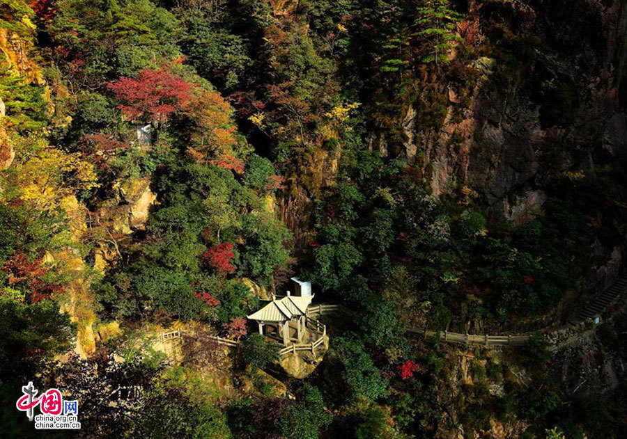 Прекрасные осенние пейзажи горы Хуаншань – красные листья