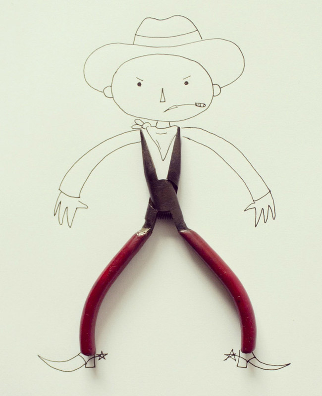 Креативное сочетание рисунков с подручным материалом