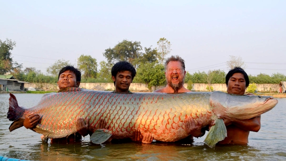 Четверо тайцев поймали огромную рыбу весом 460 фунтов, побив мировой рекорд