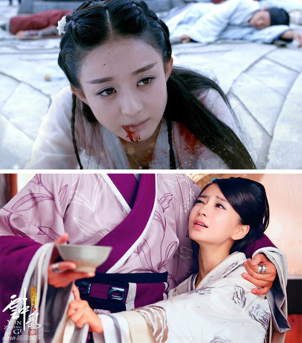 Кадры из телесериалов «Хуа Цяньгу» и «Любовь Юнге из пустыни»