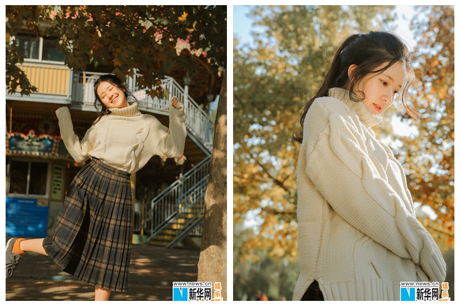 Китайская актриса Чжао Лусы в холодную зимнюю пору