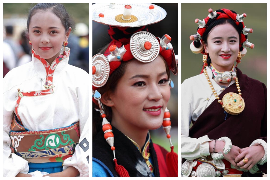Все краски национальных тибетских костюмов на культурном фестивале &apos;Аньба&apos; в уезде Даофу