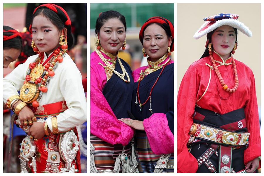 Все краски национальных тибетских костюмов на культурном фестивале &apos;Аньба&apos; в уезде Даофу