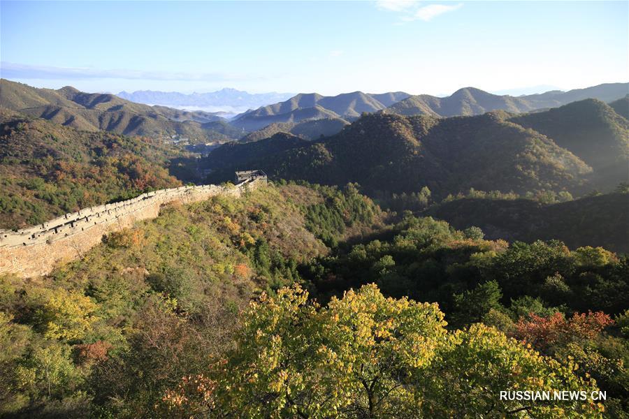 Осенний день на участке Великой Китайской стены в провинции Хэбэй 
