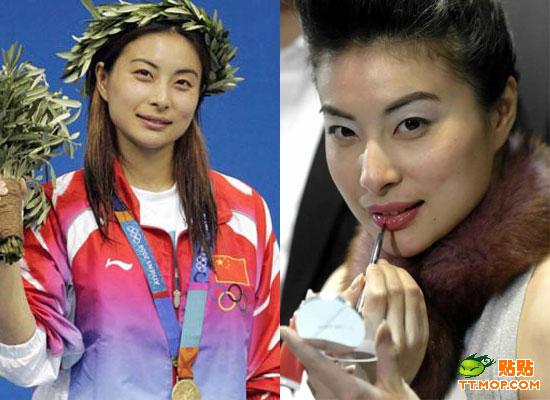 Las famosas deportistas chinas antes y despues de maquillarse 001