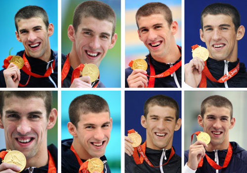 Posa Phelps con sus ocho medallas para revista2