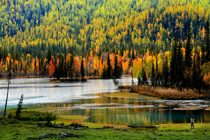 El lago Kanas en otoño 2