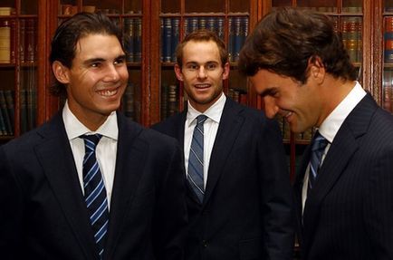 Los tenistas guapos en la rueda de ATP, Nadal y Federer llevaban buen humor