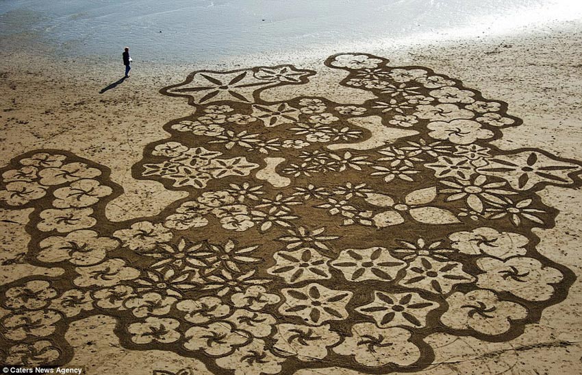 Artista crean enormes pinturas en la playa 7