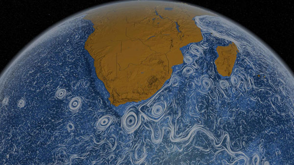 NASA visualiza las corrientes de la superficie terrestre