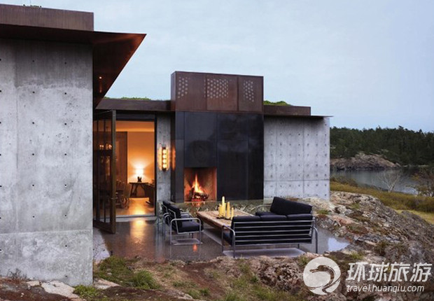 Casa de piedra triturada en las Islas San Juan de Washington (EE.UU.)