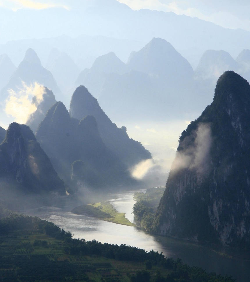 Paisaje impresionante del Rio Lijiang de Guilin, turismo, 