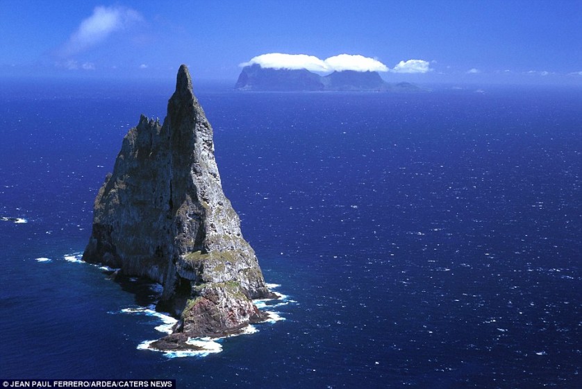 La maja de mortero de pierda en el mar de la Isla Lord Howe, Nueva South Wales de Australia parece a una pirámide.