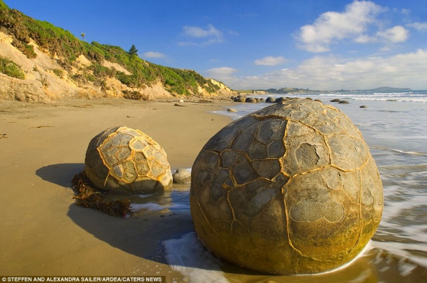 La gigante piedra de Moeraki, Nueva Zelanda, se formaba debajo del mar y ahora se aparece en la costa