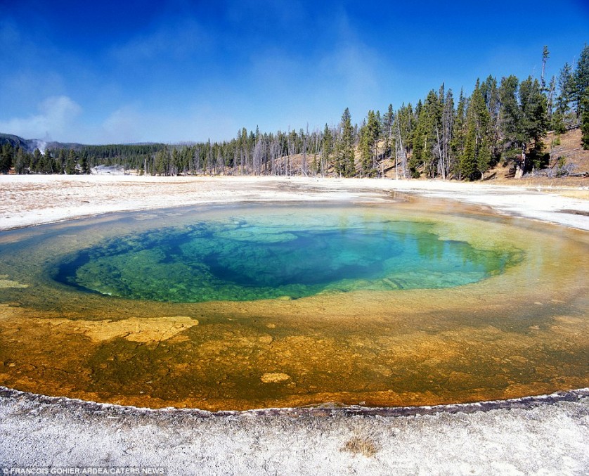 Una piscina de hidromasaje circular en Parque Nacional de Yellowstone, EE.UU.