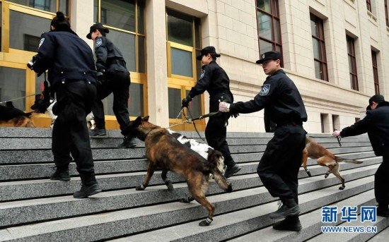 Los perros policía preparan para la seguridad de las dos sesiones