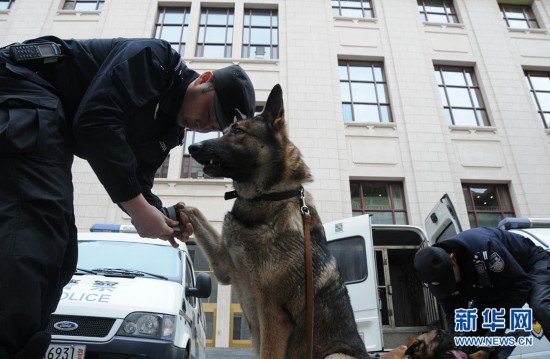 Los perros policía preparan para la seguridad de las dos sesiones