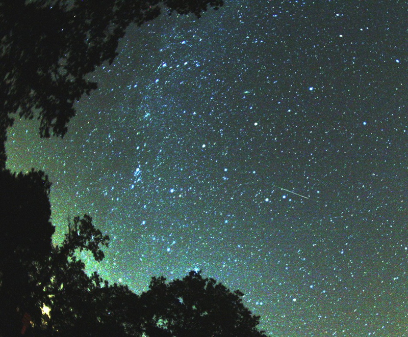 Momento magnífico cuando el meteoro pasa el cielo nocturno