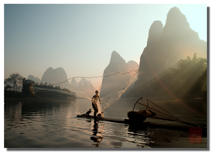 Increíble paisaje del Río Lijiang, una pintura con base de tinta china2