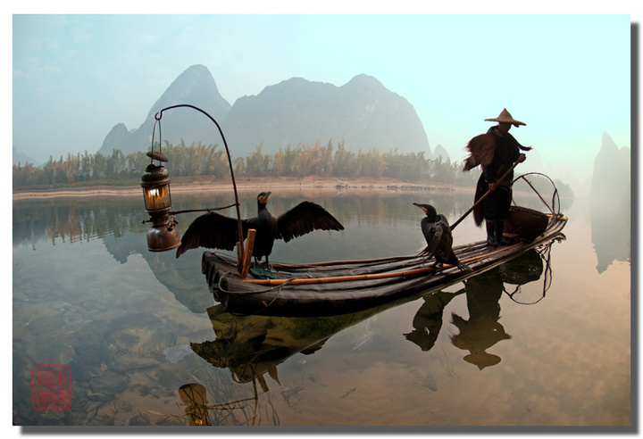 Increíble paisaje del Río Lijiang, una pintura con base de tinta china3