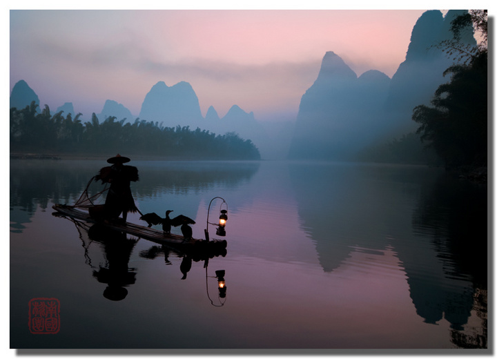 Increíble paisaje del Río Lijiang, una pintura con base de tinta china5