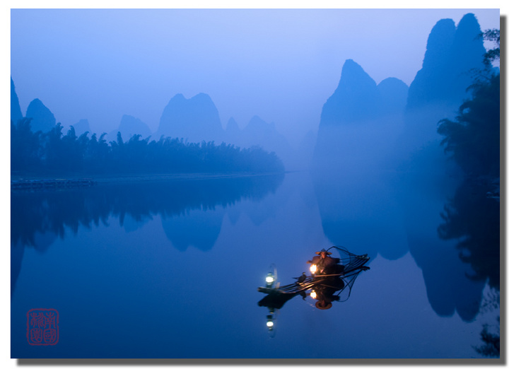 Increíble paisaje del Río Lijiang, una pintura con base de tinta china11