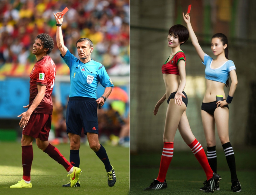 Porristas chinas imitan los grandes momentos en la cancha del Mundial de Brasil2