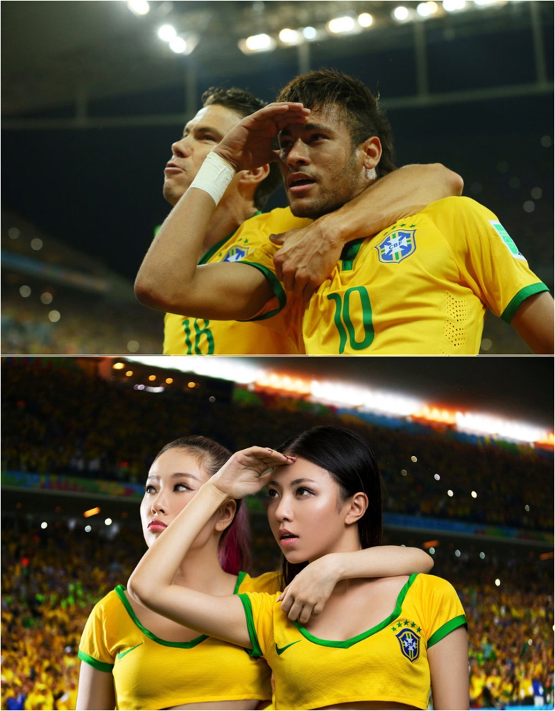 Porristas chinas imitan los grandes momentos en la cancha del Mundial de Brasil5