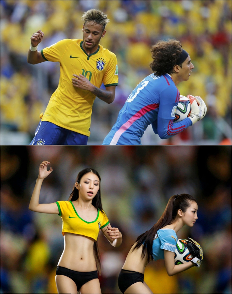 Porristas chinas imitan los grandes momentos en la cancha del Mundial de Brasil6