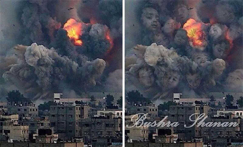 Palestino transforma bombardeos israelíes en mensajes de paz