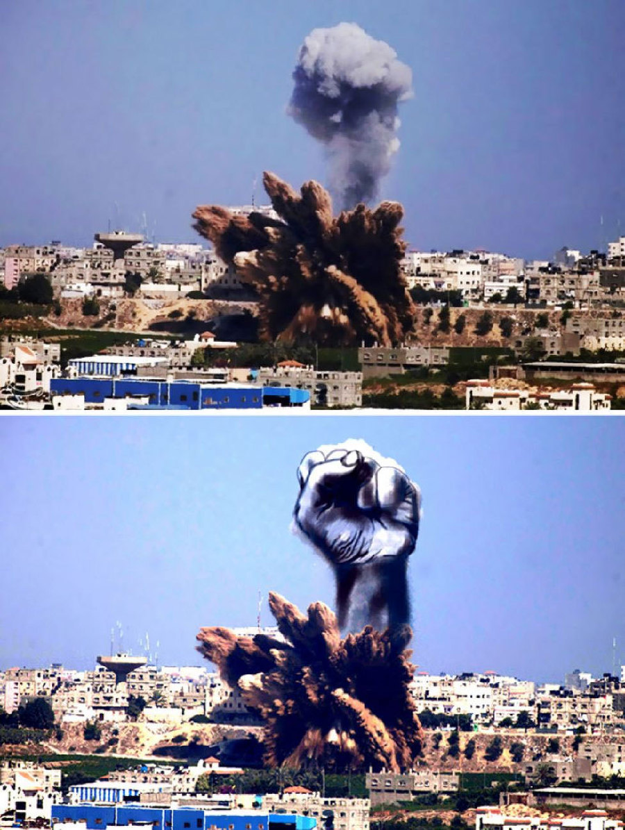 Palestino transforma bombardeos israelíes en mensajes de paz