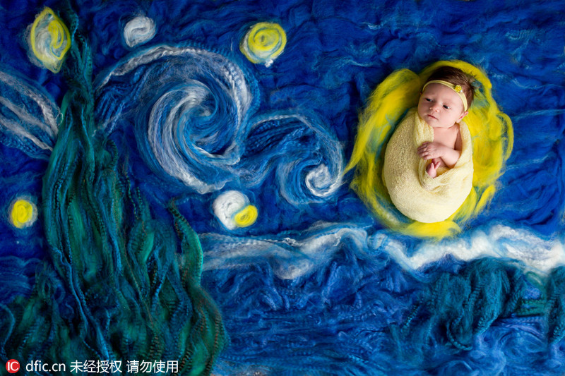 Fotografía creativa: bebés recién nacidos durmiendo en reconocidas pinturas 4